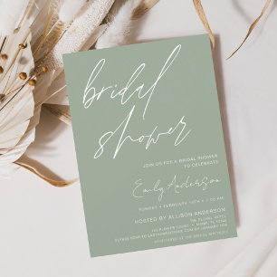 Brautparty Sage Green Script Minimalistisch Einladung