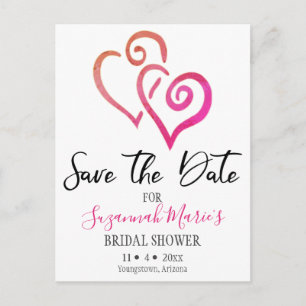 Brautparty Save the Date Orange Pink Hearts Ankündigungspostkarte