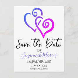 Brautparty Save the Date Rosa blaue Herzen Ankündigungspostkarte