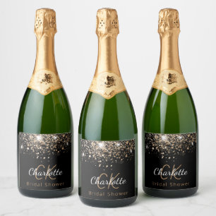 Brautparty Schwarz-Gold-Glitzer-Monogramm-Initiale