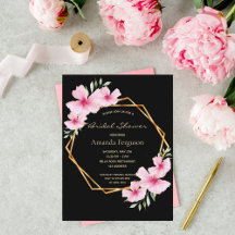 Brautparty Schwarz-Rosa-Flora Einladung