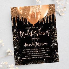 Brautparty Schwarzer Glitzer Ballons glamorou Einladungspostkarte