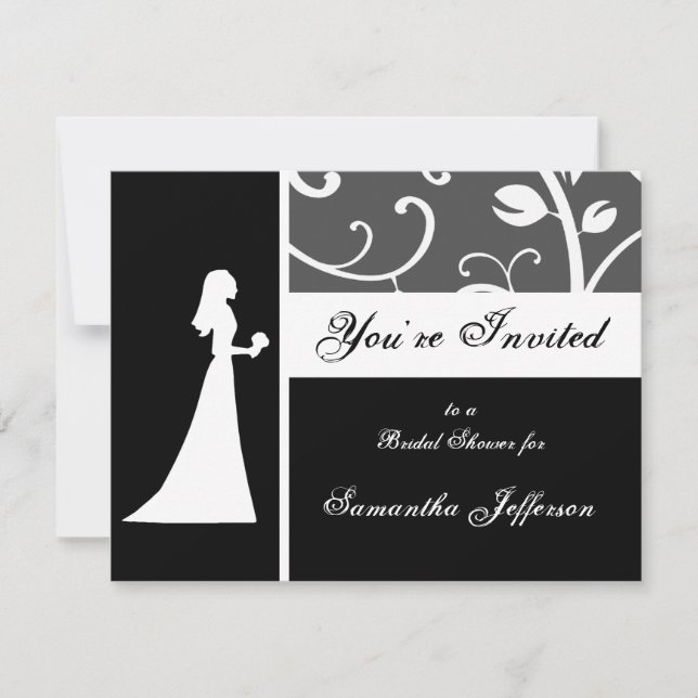 Brautparty, Schwarzweiss-Reben Einladung (Vorderseite)