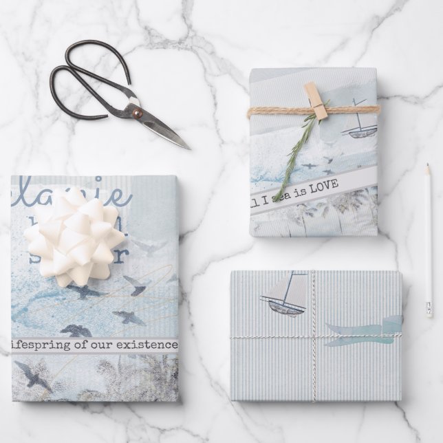 Brautparty 'Scrapbooked Sea of Love' Geschenkpapier Set (Vorderseite)