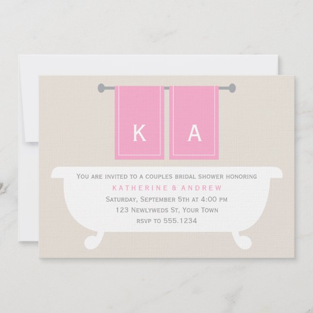 Brautparty seiner und ihrer Handtücher {pink} Einladung (Vorderseite)