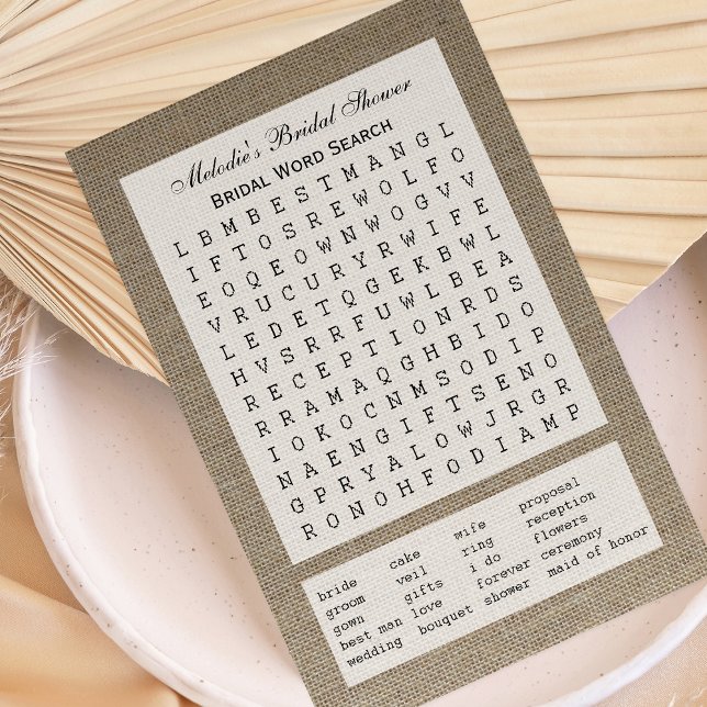 Brautparty Shower Word Search Game - Burlap (Von Creator hochgeladen)