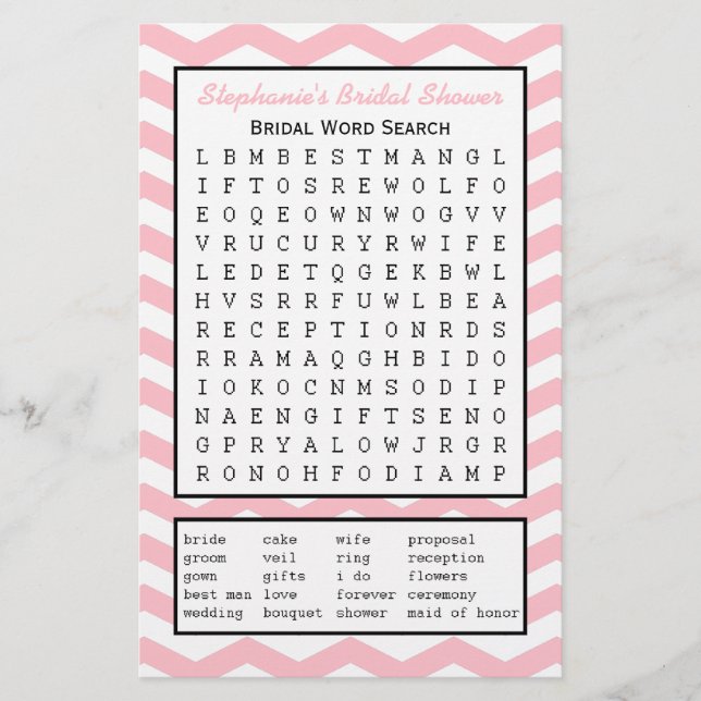 Brautparty Showroom Word Search Game (Vorderseite)