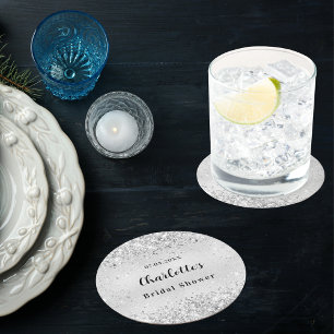 Brautparty Silber elegante Konfetti Runder Pappuntersetzer