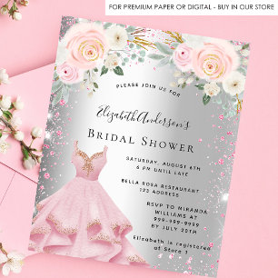 Brautparty silber rosa Kleid Glitzer Einladung Flyer