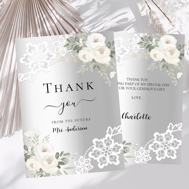 Brautparty silberne Blumenspitze Dankeschön-Karte Dankeskarte (Von Creator hochgeladen)