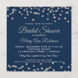 Brautparty Silver Imitats Glitzer Confetti Navy Einladung