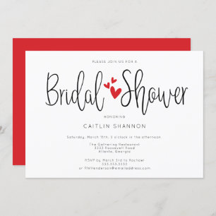 Brautparty Simple Red Hearts Calligraphy Einladung