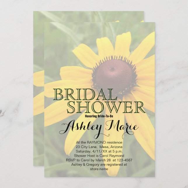 Brautparty | Single Rudbeckia Fotografie Einladung (Vorne/Hinten)