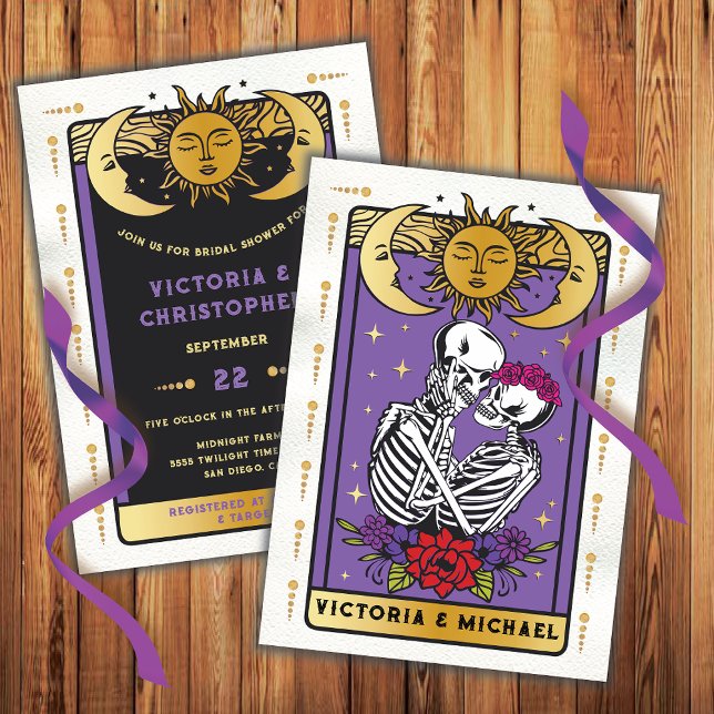 Brautparty Skeleton Couple Gothic Wedding Tarot Einladung (Von Creator hochgeladen)
