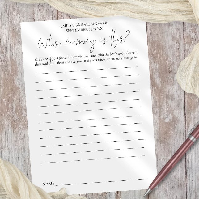 Brautparty-Spiel mit Schwarz-weißer Speicherkarte Einladung (Available digitally or printed)