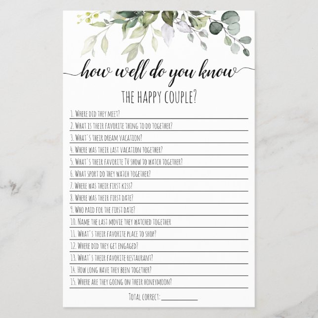 Brautparty-Spiel Wie gut kennen Sie das Paar? Flyer (Vorne)