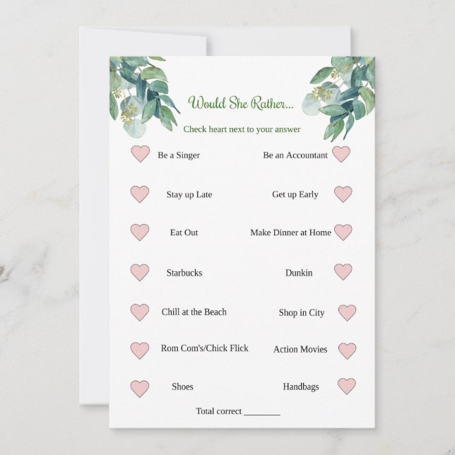 Brautparty-Spiel würde sie eher Einladung (Vorderseite)