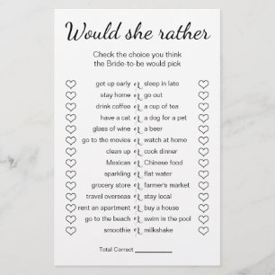 Brautparty-Spiel würde sie eher Karte