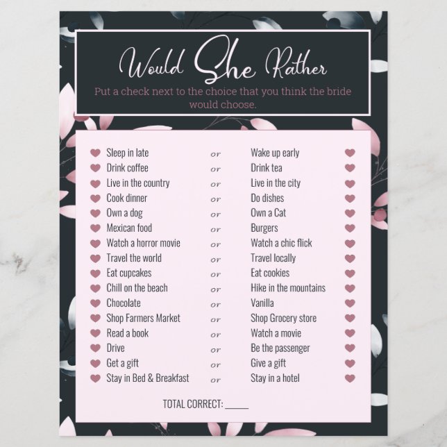 Brautparty-Spiel würde sie eher rosa Marine (Vorderseite)