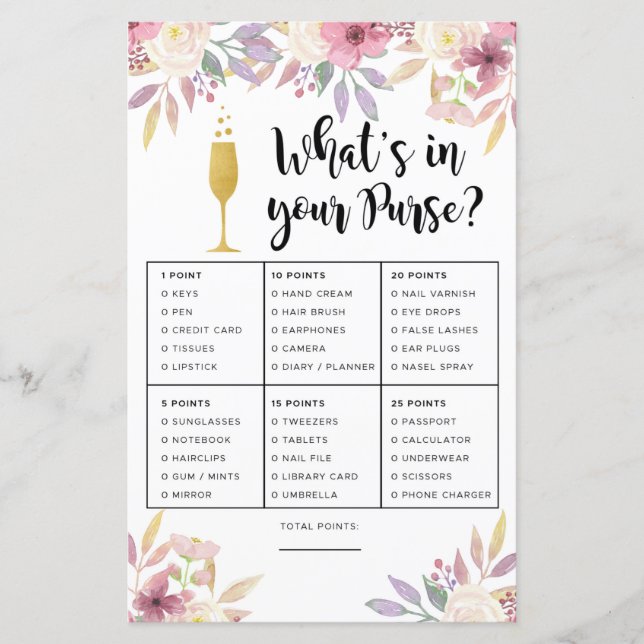 Brautparty Spiele, was in der Tasche Champagner is (Vorderseite)