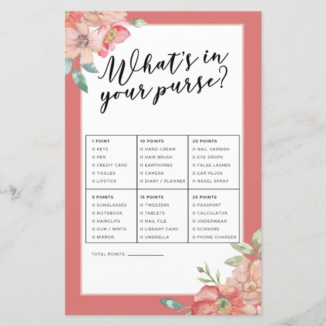 Brautparty Spiele Was ist in deinem Handspiel Pink (Vorderseite)