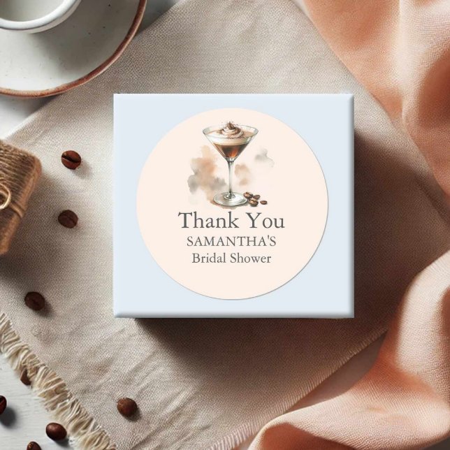Brautparty Stickers Danke Espresso Martini (Coffee bridal shower theme espresso martini favor stickers simple watercolor art)