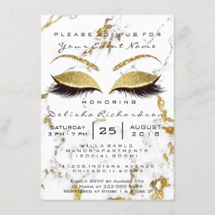 Brautparty Sweet 16. Augen Makeup Gold Marmor Einladung