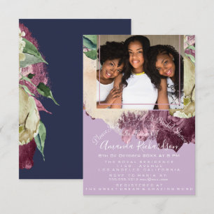 Brautparty Sweet 16. Foto Lila Rose Blumenstrauß Einladung