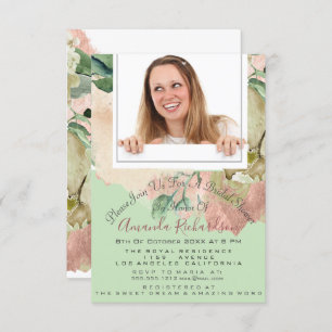 Brautparty Sweet 16. Foto Minze Peach Floral Einladung