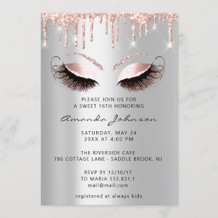 Brautparty Sweet 16. Glitzer Pink Silver Tropfen Einladung