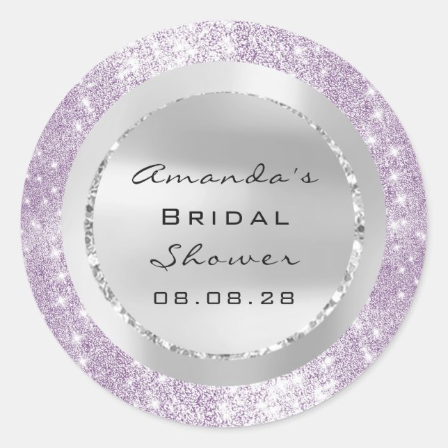 Brautparty Sweet 16. Lila Spark Glitzer Grau Runder Aufkleber (Vorderseite)