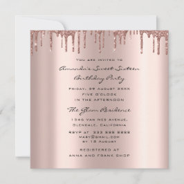 Brautparty Sweet 16. Tropfen Rose Herz Einladung