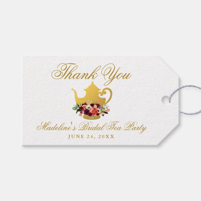 Brautparty Tea Burgundy Boho Floral Vielen Dank Geschenkanhänger (Vorderseite (Horizontal))
