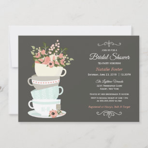Brautparty Tea Party Einladung Gray Pink Sky
