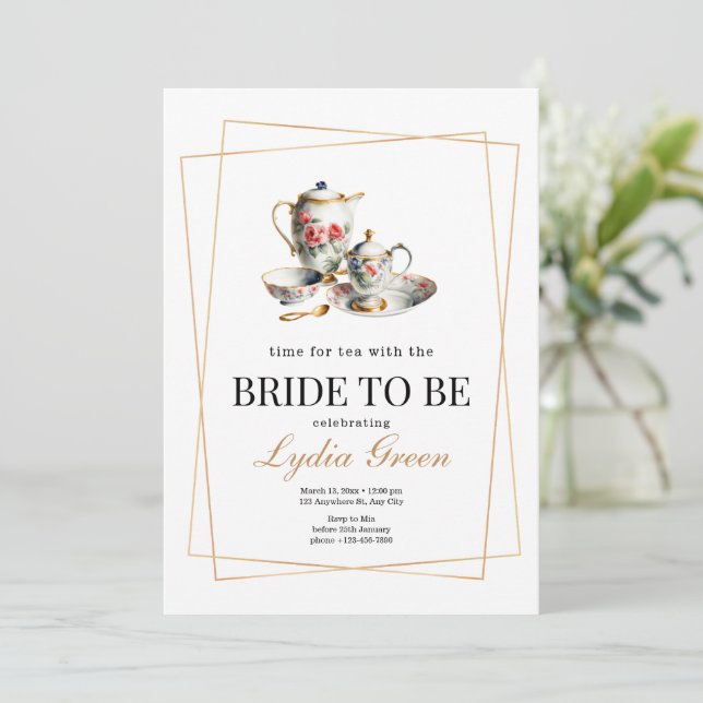 Brautparty Tea Party Zeit für Tee mit Brid Einladung (Stehend Vorderseite)