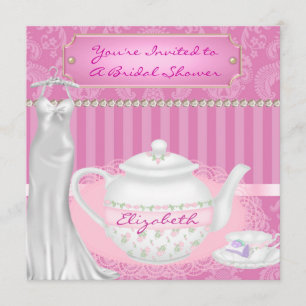 Brautparty Teapot & Teacup Damask Design Einladung