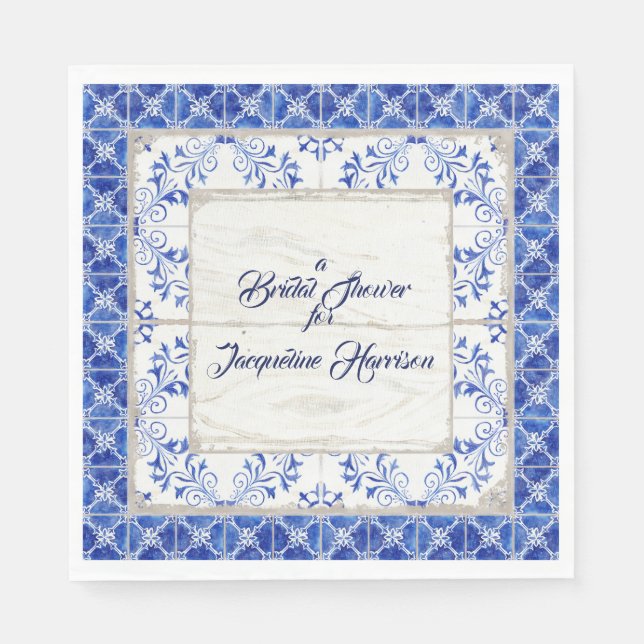 Brautparty Tee Luncheon Blue White Farmhouse Serviette (Vorderseite)