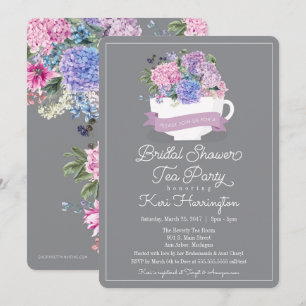 Brautparty Tee Party Einladung mit Hydrangeas