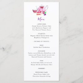 Brautparty Tee Party Lila Teapot Menü Menükarte