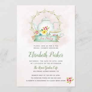 Brautparty-Tee-Party mit floralfarbenem Wasser Einladung