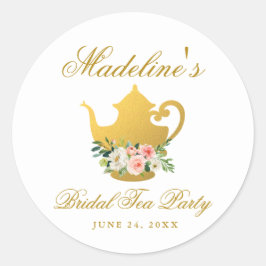 Brautparty Tee Party Rosa Blütengold Klein Runder Aufkleber