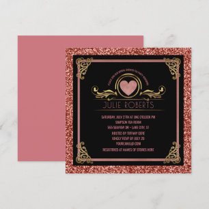 Brautparty Tee Party Rose Gold Herzstück Glitzer Einladung