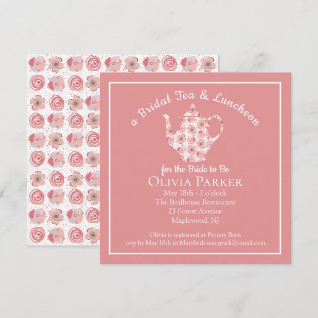 Brautparty Tee und Luncheon Teapot Einladung (Vorne/Hinten)