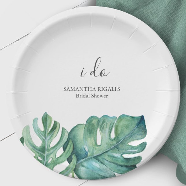 Brautparty-Teller absetzen Palm-Blätter Pappteller (bridal shower custom paper plates I do watercolor monstera palm leaf art by Victoria Grigaliunas )