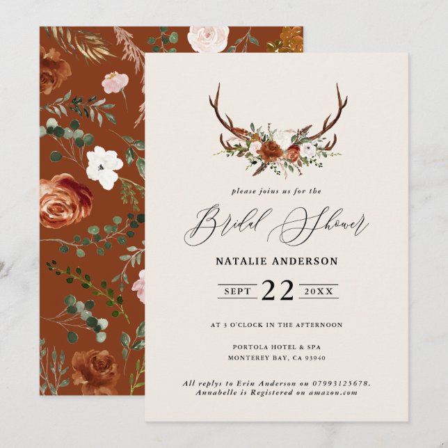 Brautparty Terracotta Jardin Einladung (Vorne/Hinten)