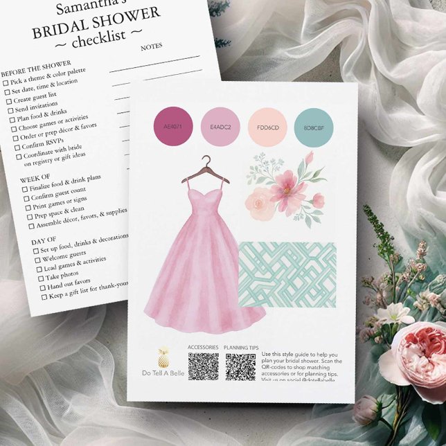 Brautparty Themes Rosa und Sage Blue Garden Einladung (Bridal shower planning guide and checklist pink and sage by Victoria Grigaliunas of Do Tell A Belle)
