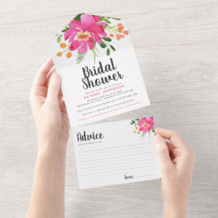 Brautparty-Tipps mit rosa tropischen Blumen All In One Einladung