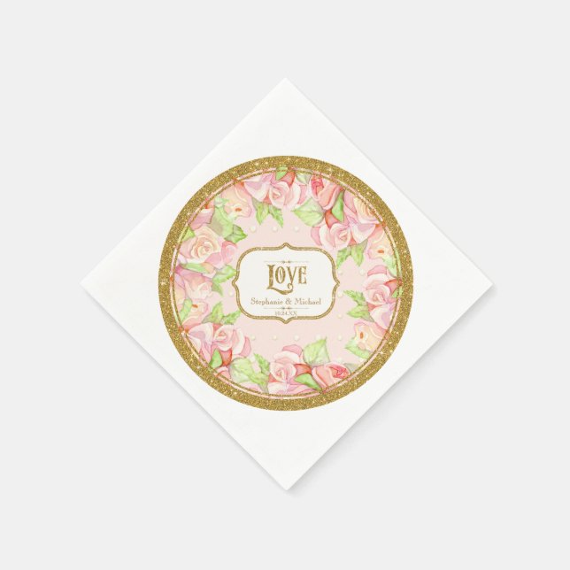 Brautparty Tischdekor Wasserfarben Rose Bouquet Serviette (Ecke)