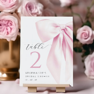Brautparty-Tischkarte mit rosa Schleife Tischnummer