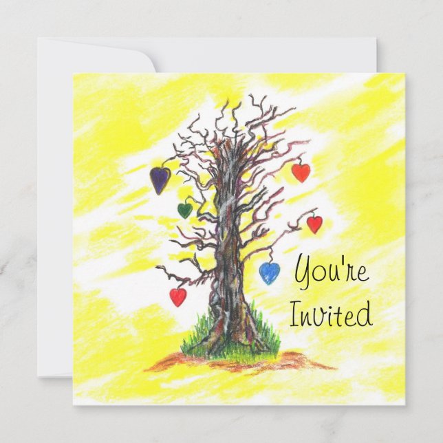 Brautparty Tree of Liebe Gelbe Einladung (Vorderseite)